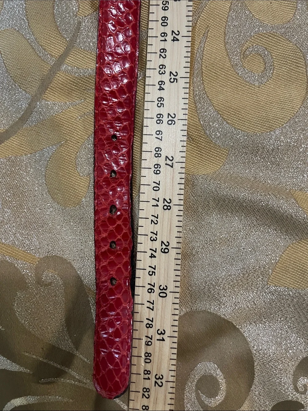 Vintage Calderon Red Embossed Snakeskin Leather Belt-Buckle Women’s Small 26-30